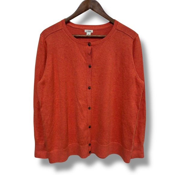 LL Bean Women's Button Front Cardigan Cotton Knit Top Orange Size XLP 22 x‎ 26.5 - Picture 1 of 5